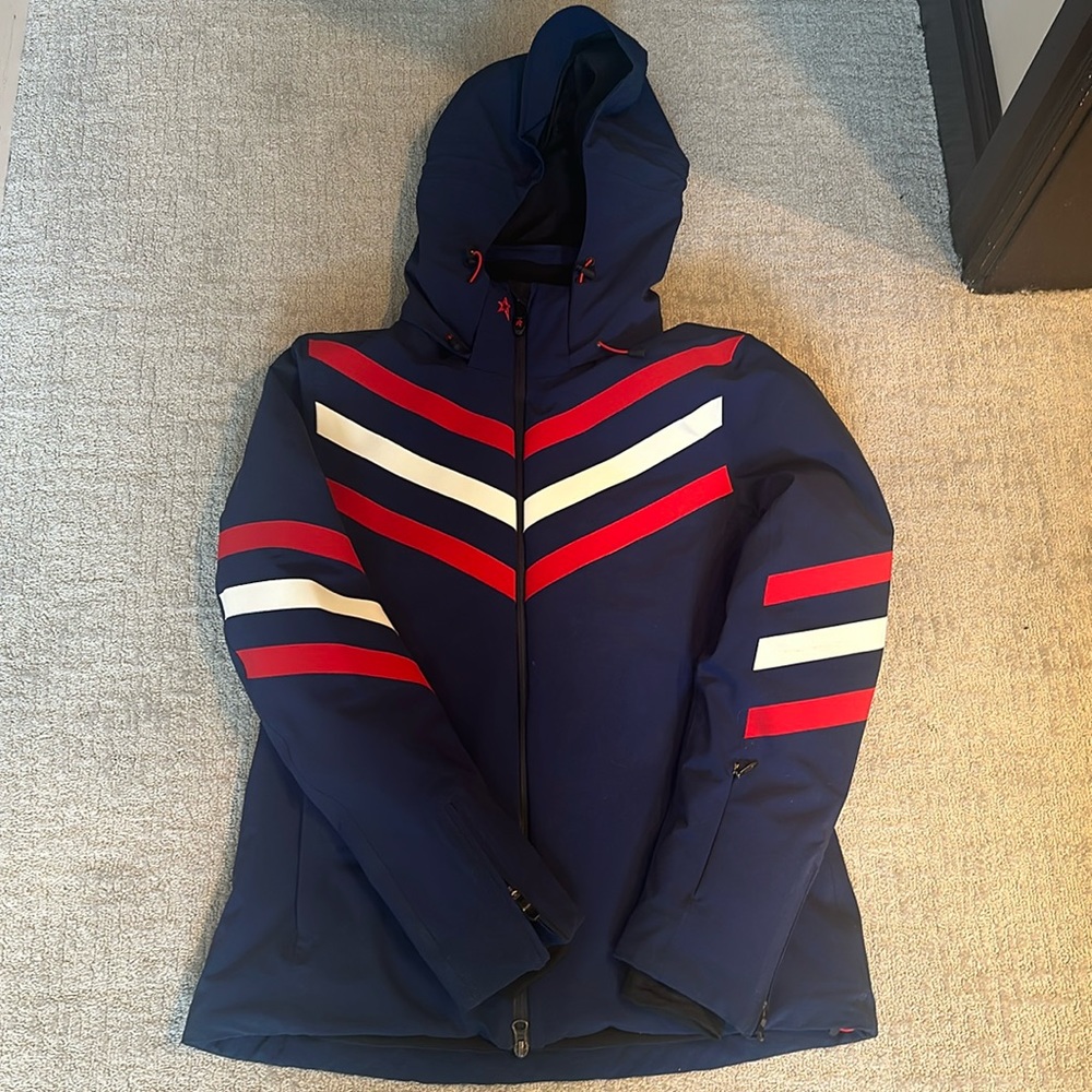 Perfect Moment Chevron Ski Jacket, Navy/Red/White